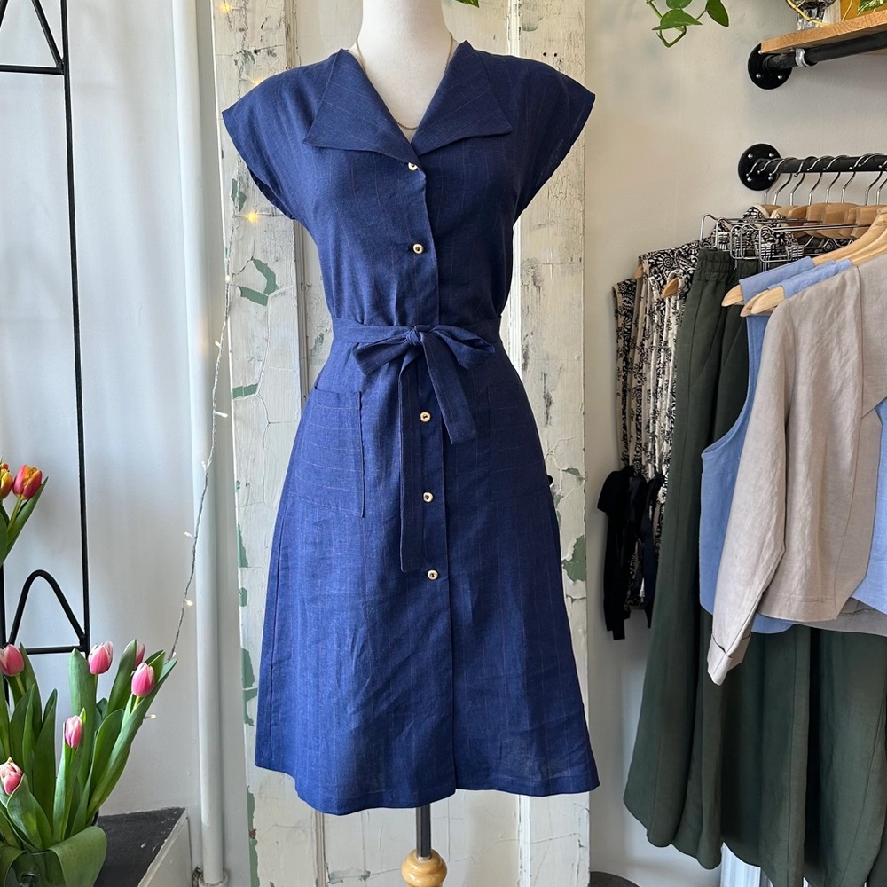 Marigold - Sophie Sleeveless Linen Shirt Dress | Small | Belted, Pockets